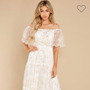 RED DRESS STUCK IN WONDERLAND IVORY MAXI DRESS